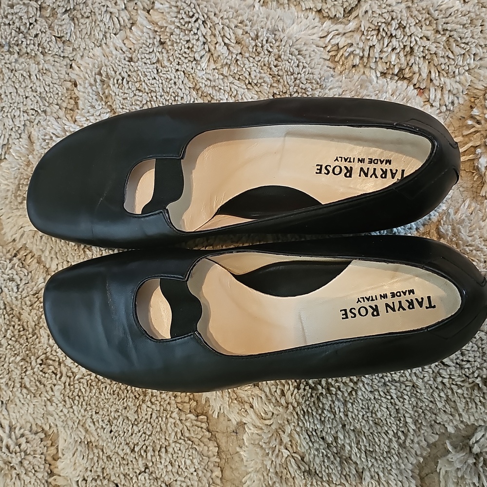 Taryn Rose Black Leather Wedges